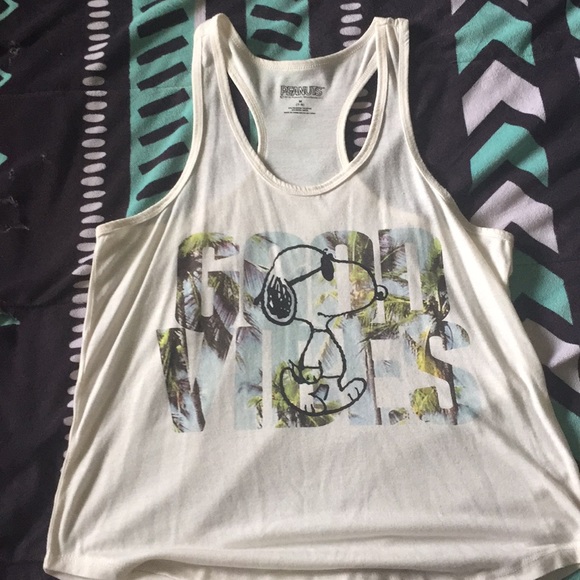 Womens Juniors M 7-9 Peanuts Blue Tie Dyed Tank Top Snoopy Woodstock Tshirt NEW